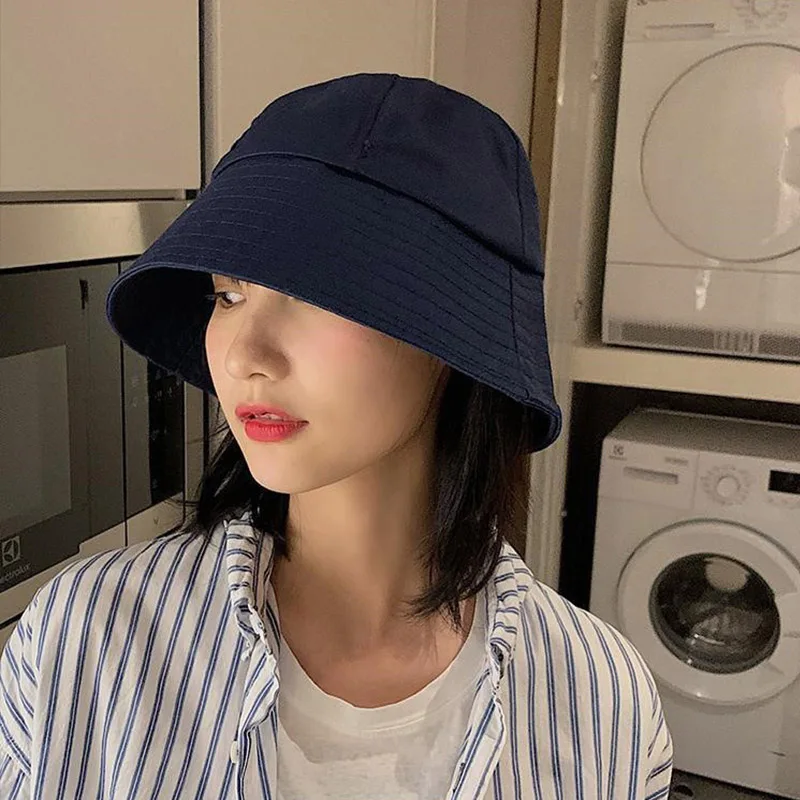 Summer Spring Black Women Bucket Hat Casual Cotton Solid Color Panama Cap Outdoor Beach Visor Sun Hats Lady Girl Fisherman Cap hat bucket