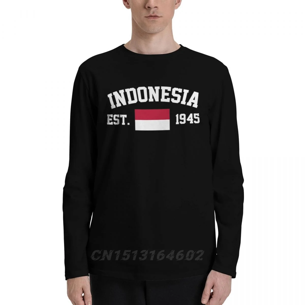 

100% Cotton Indonesia Flag With EST. Year Long Sleeve Autumn T shirts Men Women Unisex Clothing LS T-Shirt Tops Tees