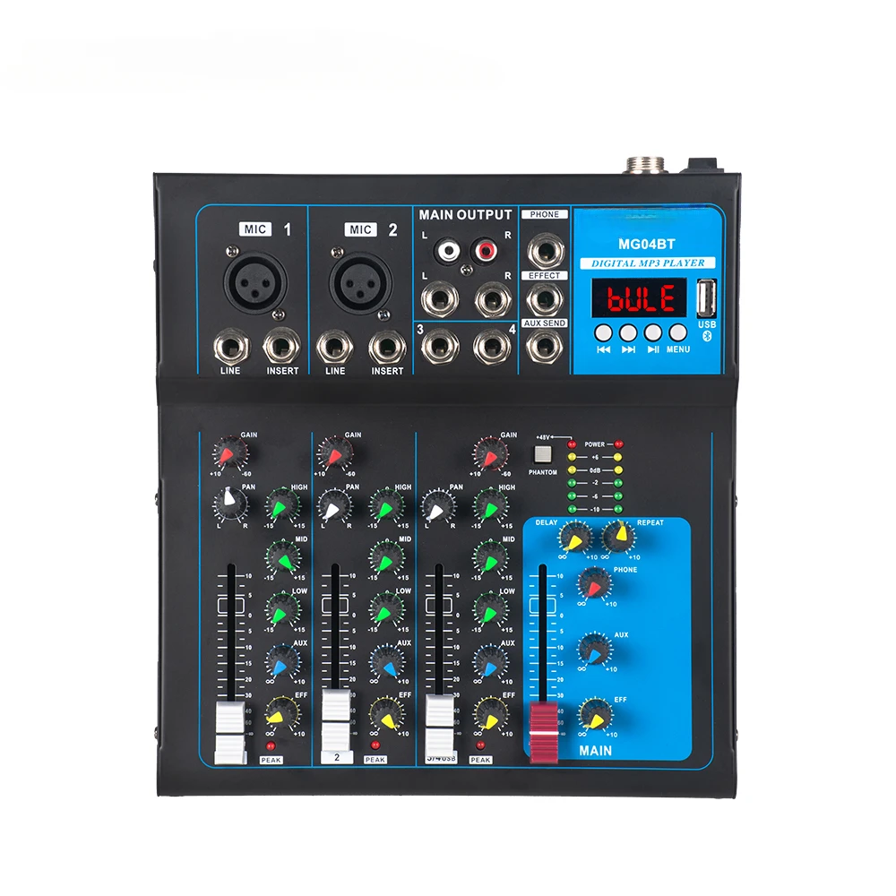 

MG04 Recording dj controller Usb 48V Blue teeth Karaoke Dj Audio console Mixer 4 Channels use for party