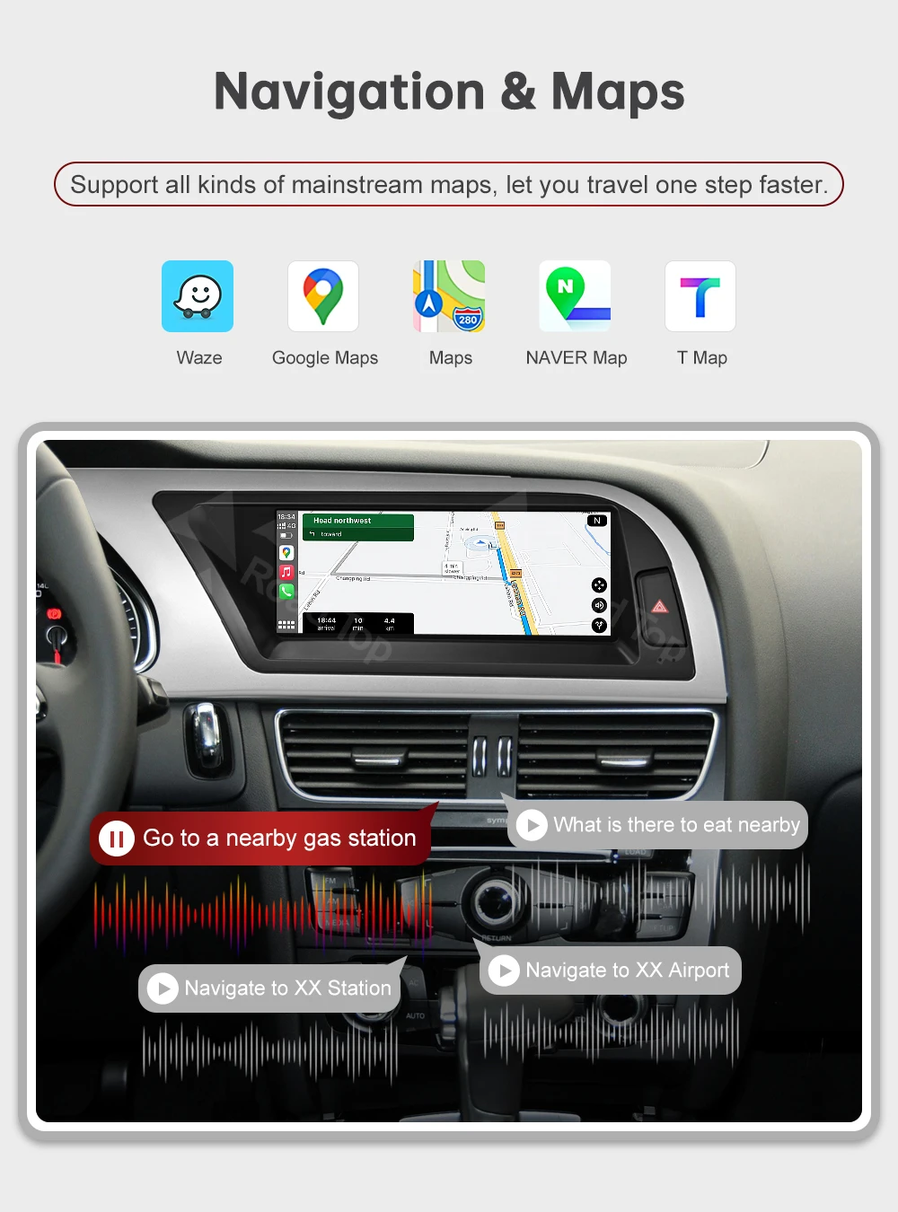 RoadTop 8,9 12,3 Zoll Wireless CarPlay Multimedia Ultra-dünner Bildschirm Android Auto Display für Audi A4 2009-2012 Airplay Autolink – Detail 14
