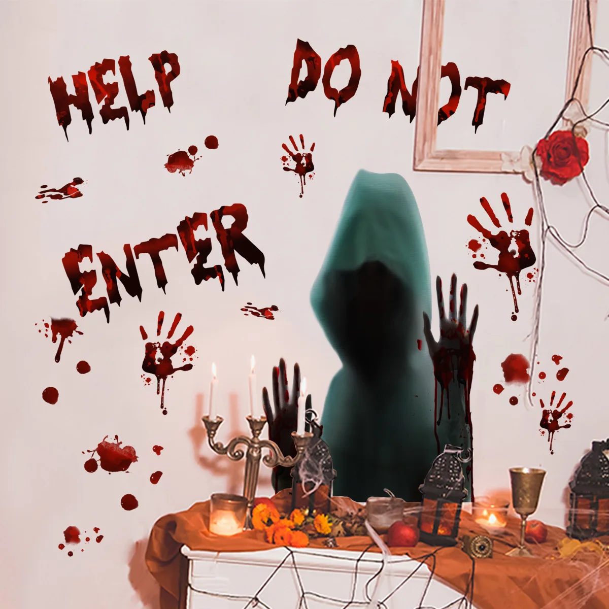 

Ghost Blood Handprint Halloween Wallpaper, Living Room Decoration