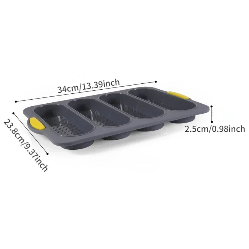 Non-Stick Silicone Bread Mould 4 Cavity Hot Dog Bun Pan Cake Tray Baguette Baking Tool Bread Loaf Silicone Mold Kitchen Bakeware
