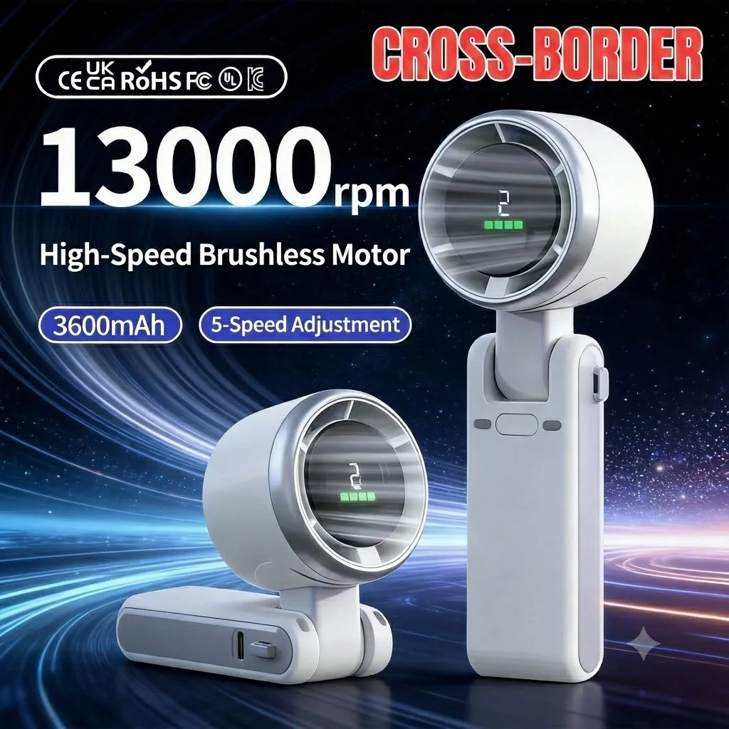 3 in 1 휴대용 선풍기, 핸드헬드 넥 팬, USB 충전식 미니 선풍기, 5단 속도, LED 디지털 디스플레이, 3600mAh 데스크탑 쿨러 (여름용)