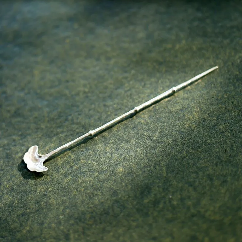 Chinese Handmade Silver Ginkgo Leaf Shaped Tea Spoon Tea Needle Integrated Scoop Spoon Ceremony Accessories ZF02