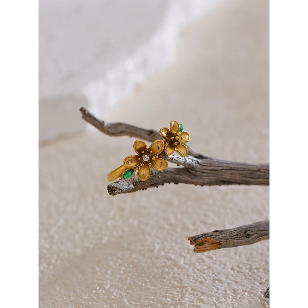 Yhpup Stainless Steel Flower Open Ring
