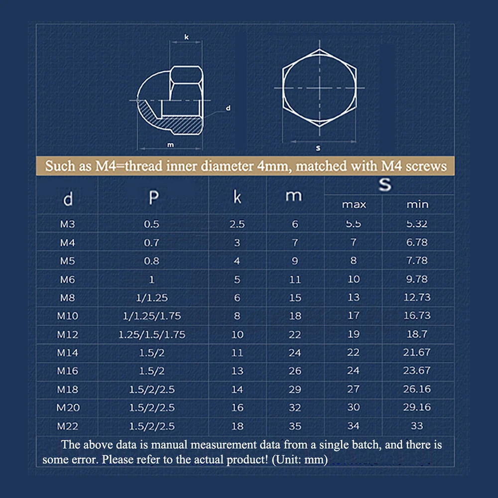 5-50Pcs Acorn Nuts M3 M4 M5 M6 M8 M10 M12 M14 M16 M18 M20 Nylon Dome Cap Blind Hole Nut Assortment For Screw Bolt Fastener