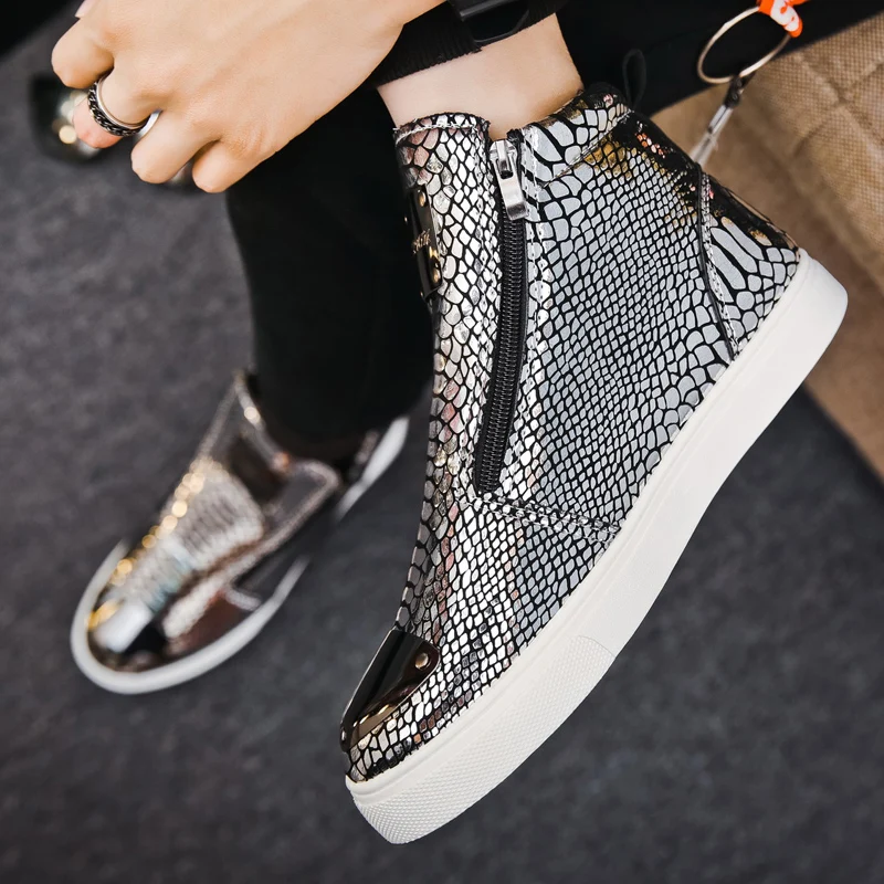 Classic Original Men's Black Sneakers Zip Skateboarding Shoes For Men Designer Leather Silver Sneakers Autumn Men High Top Shoes 5