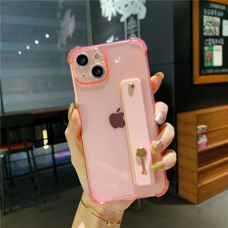 Clear Shockproof Wrist Strap Holder Phone Case with Soft Cover
