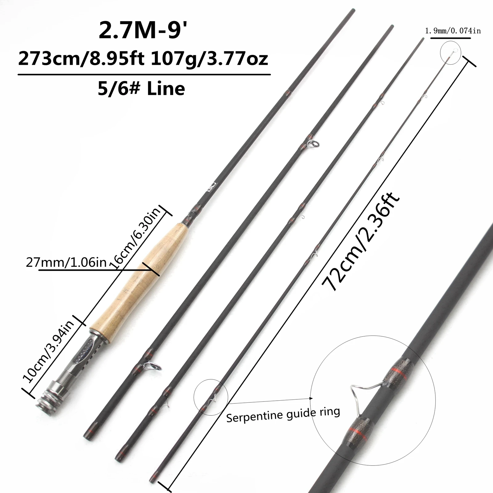 8FT 9FT Fly Fishing Rod Carbon Fiber Cork Handle 4 Section Lightweight  Pikes Fish Trout Pole Lake River Stream Fly Rod Pesca