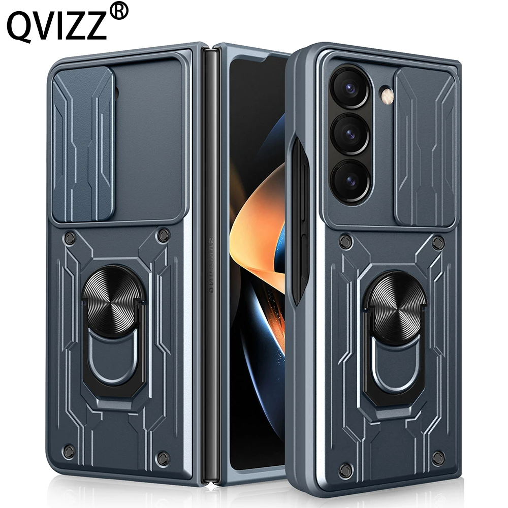

Slide Camera Case for Samsung Galaxy Z Fold5 Car Magnetic Ring Holder Armor Shockproof Soft Edges Hard Phone Cover SamsungZFold5