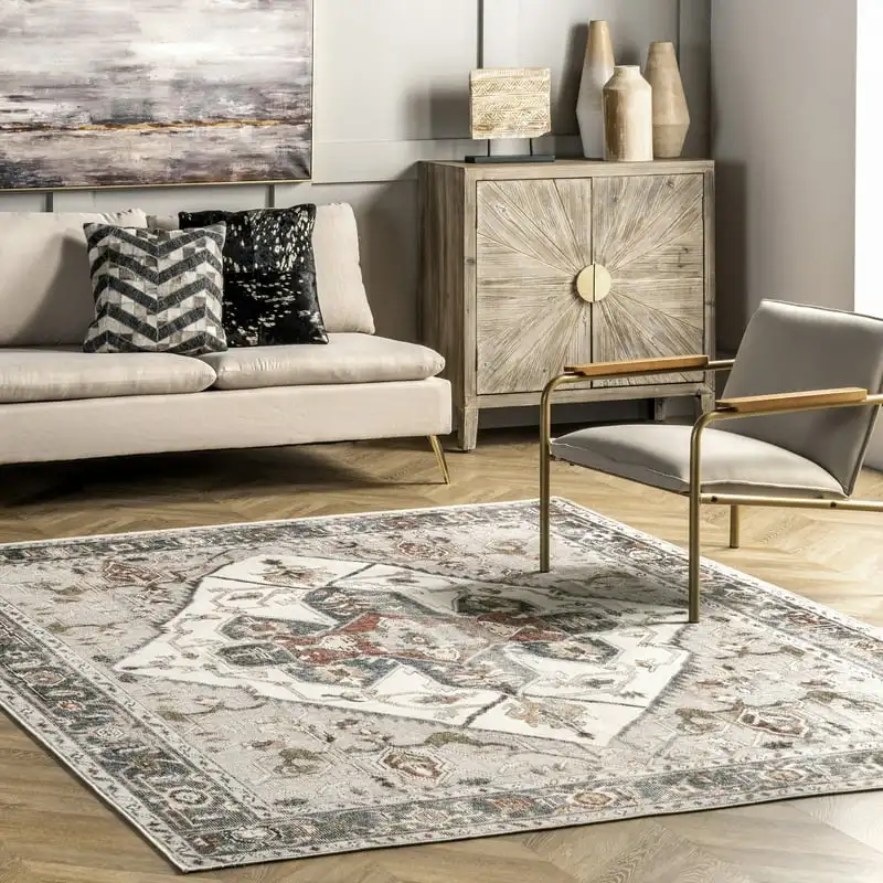 

Machine Washable Traditional Medallion Area Rug, 8', Ivory Cat rug Rainbow friends Alfombras para sala envio gratis Tomie Alfomb