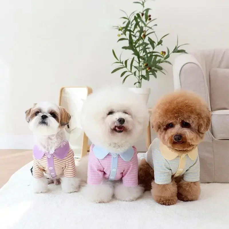 INS Cat Dog Clothes Striped Lapel Shirt Pet Teddy Koki Bear Small and Medium-sized Dog Spring and Summer Clothes Shirt pet dog shirt