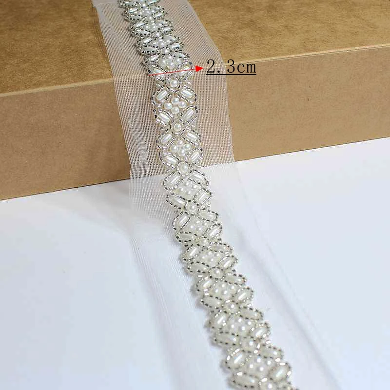 Pearl Trim Beaded Lace White Mesh Embroidery Beading Trim Ribbon Strip Lace Garment Sewing Accessories