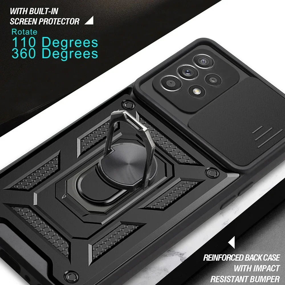 Armor Shockproof Magnetic Ring Stand Holder Case with Lens Cover