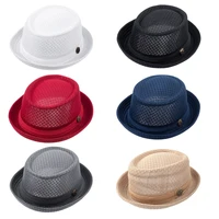 Summer Mesh Straw Pork Pie Hat Beach Party Fedora Cap Boater Porkpie Breaking Bad Flat Hat  Boater Derby for Men Women soft 6pcs 2