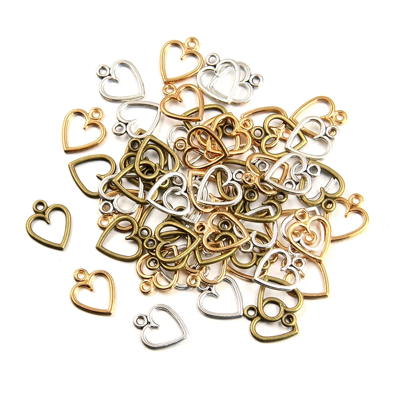 10*13mm 3 Color Hollow Hearts Charms Geometry Pendant Metal Alloy DIY Necklace Bracelet Earrings Marking 60PCS,alloy heart charms,metal charm,jewelry charms