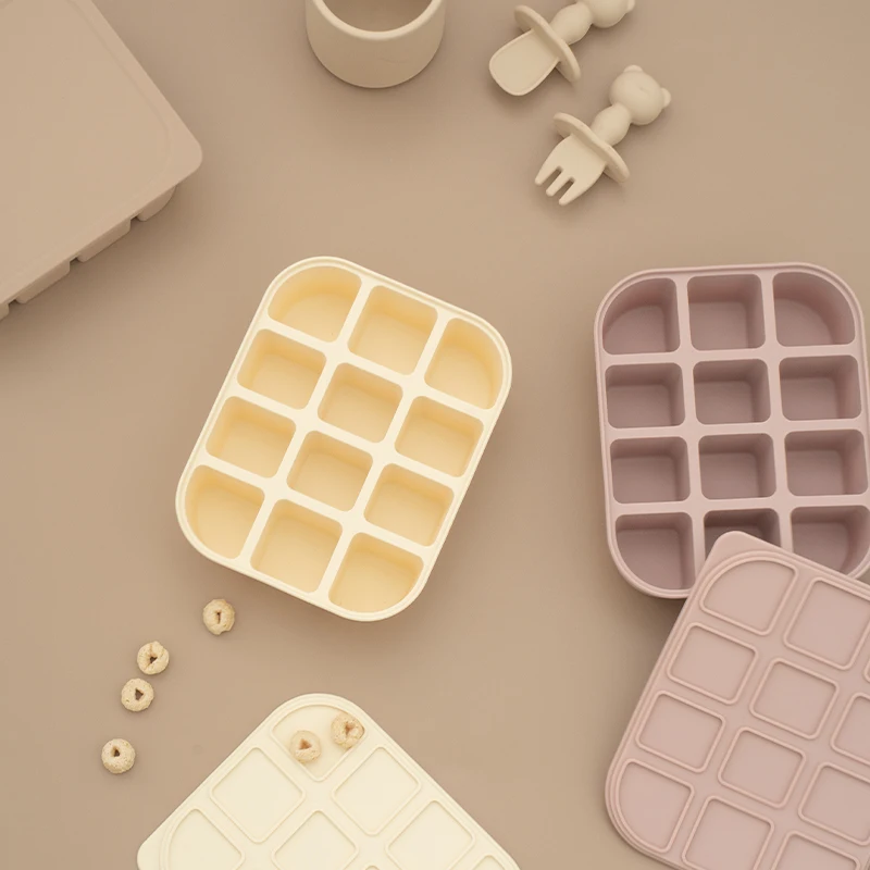 Baby Silicone Food Storage Containers BPA Free Leak-Proof Safe Snack Box for Toddlers Reusable Square Freezer Tray Mold with Lid