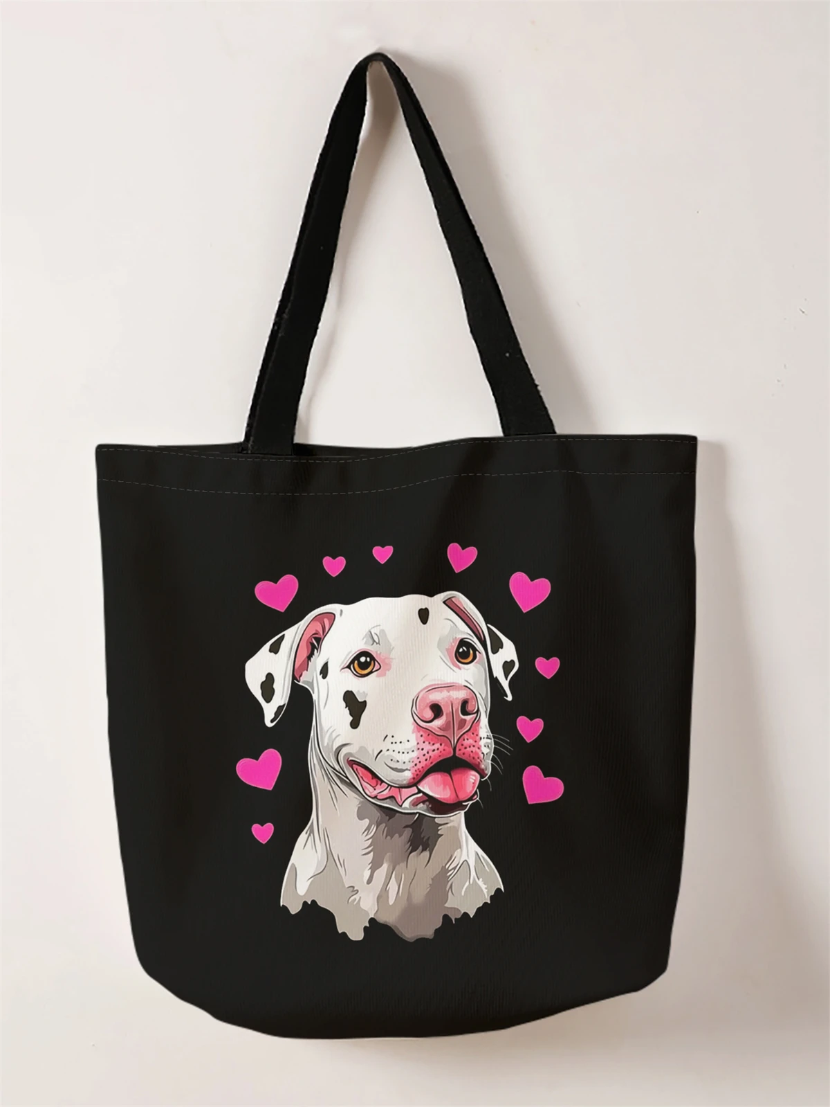 1 piece, cartoon dog handbag, reusable fashionable handbag, multifunctional handbag, printed canvas shopping bag