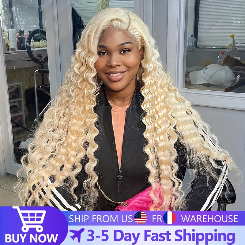 

Brazilian 13x4 13x6 Curly 150% Frontal Human Hair Wigs 613 Honey Blonde Color Deep Wave 30 38 Inch HD Lace Front Wig For Women