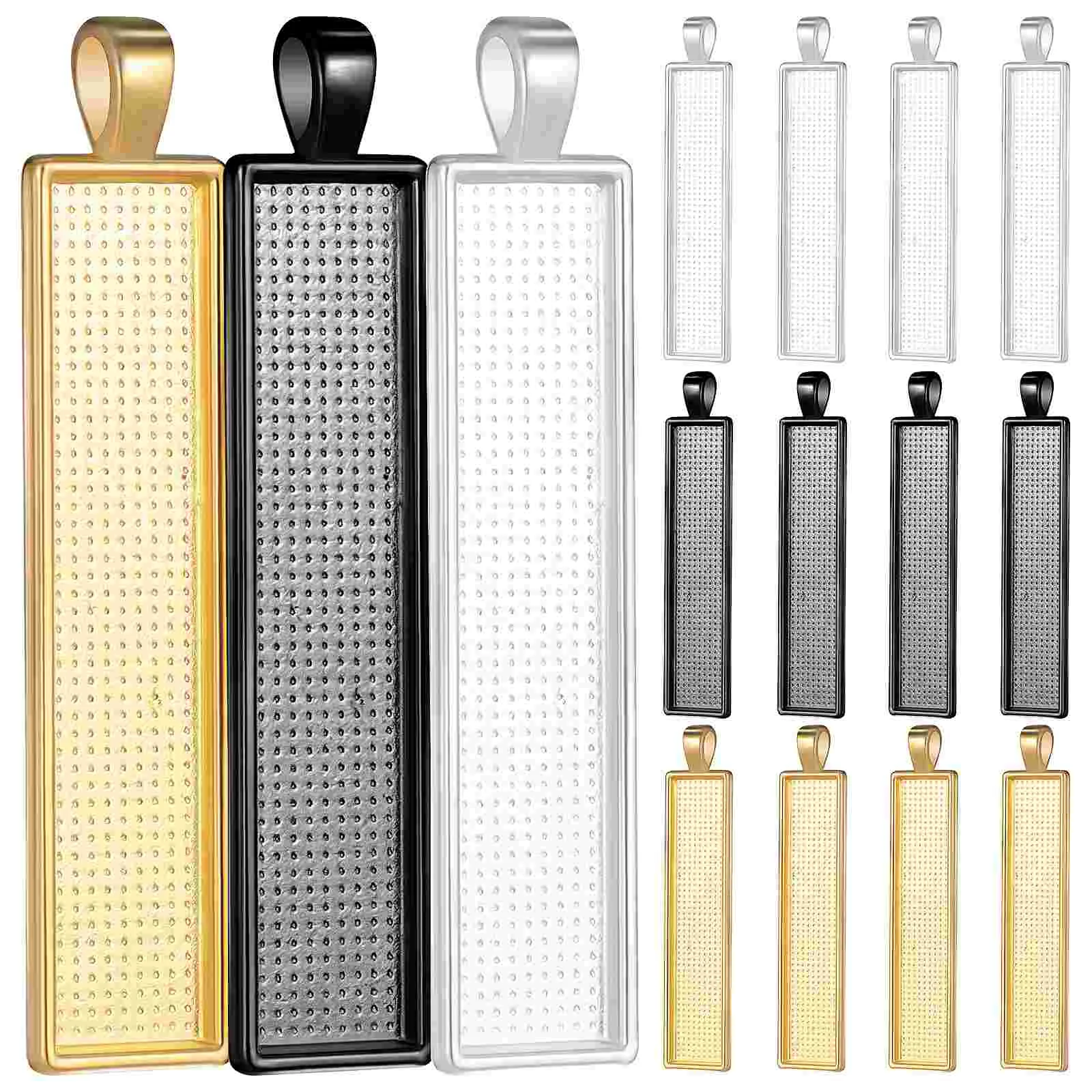 

15 Pcs Round Noodles Jewelry Necklace Pendent Zinc Alloy Rectangle Pendant Trays