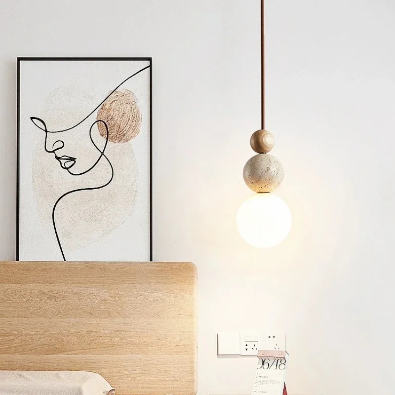 Wabi Sabi Stone Wood LED Chandelier Modern Deocrative Pendant Light Indoor Living Room Bedroom Creative Hanging Light Pendant Lights Pendant Lamp Chandelier Lighting