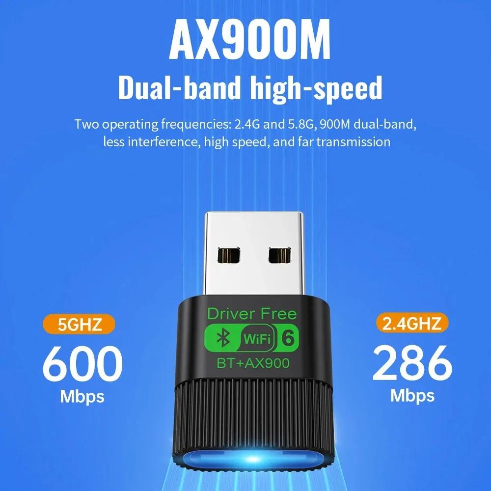 KEBIDU AX900 USB WiFi 6 블루투스 5.4 어댑터 듀얼 밴드 2.4G 및 5GHz USB 네트워크 무선 WiFi 수신기 드라이버 무료 Win 10/11용 ,AX900 USB WiFi 6 Blu