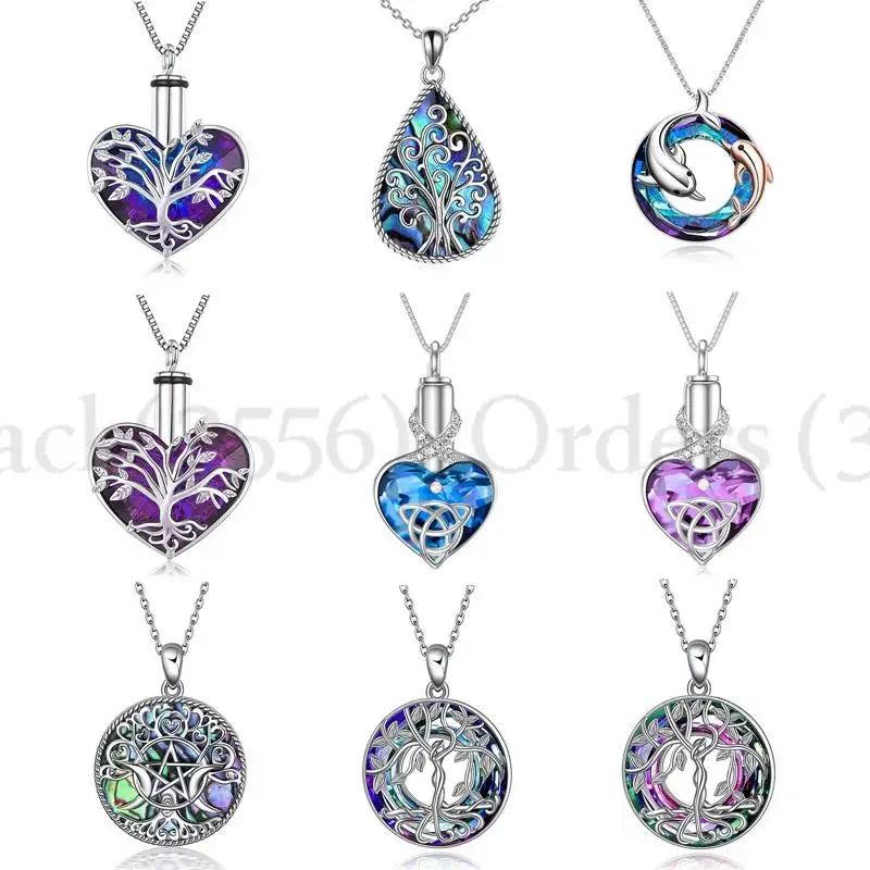 31 Styles Crystal Silver Color Heart Tree Dolphin Butterfly Dragonfly Pendant Necklace Metal Urn Ashes Holder Memorial Gift