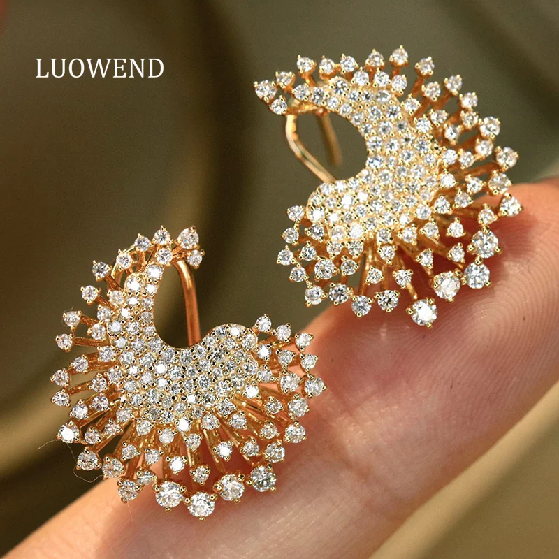 

Серьги-кольца LUOWEND из 18-каратного желтого золота с натуральными бриллиантами 1,2 карат