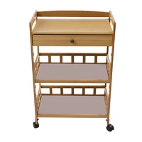 Mobile Kitchen Cart Trolley Rolling Wheelcart Storage Rack Beauty Salons Restaurants Bamboo 65kg Bearing 2