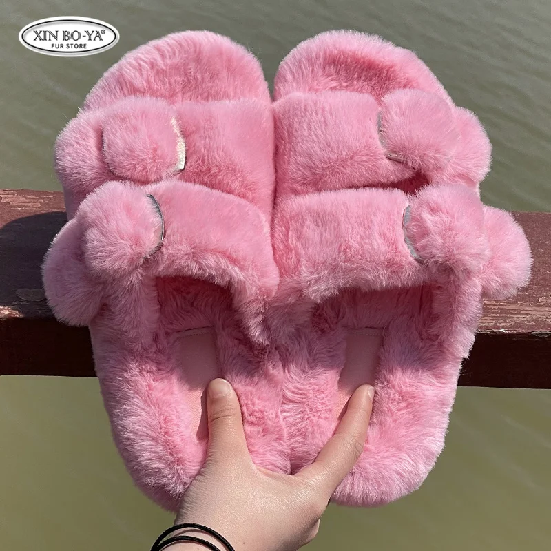 Winter Warm Flat Fur Slippers Women Faux Fur Fluffy Furry Home Slides Woman Comfort Non Slip Indoor Outdoor Shoes Women Slippers