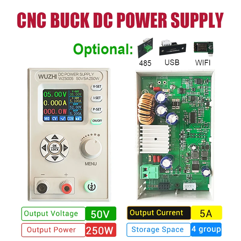 WZ5005 250W CNC 벅 DC 전원 공급 장치 입력:6-55V 출력:0-50V 5A..