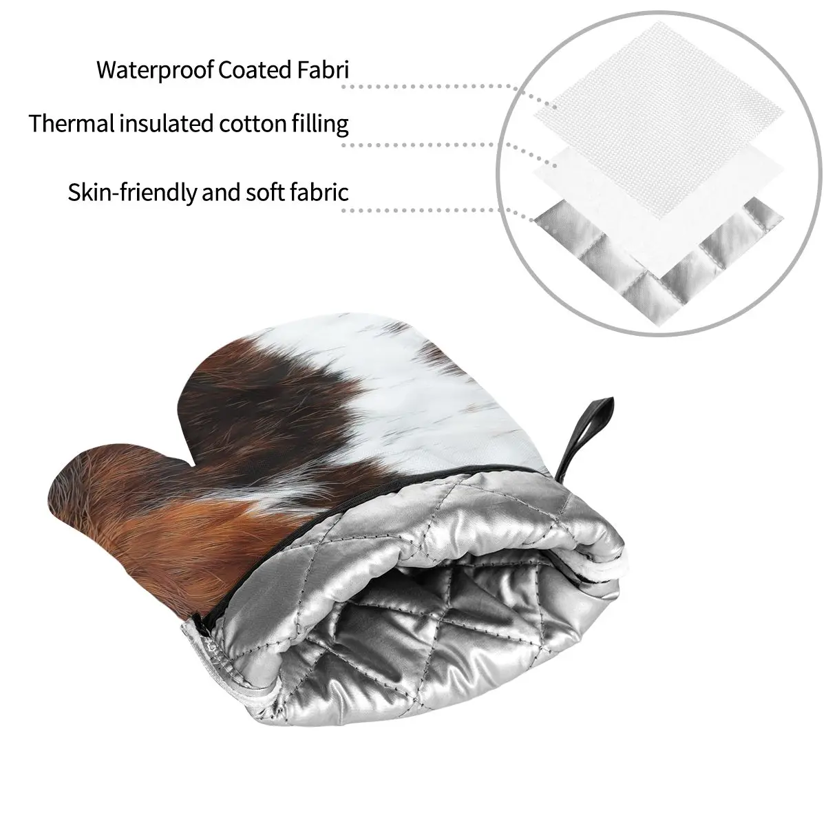 Scottish Highland Cow Cowhide Texture Oven Mitts and Pot Holders 4pcs Sets Kitchen Gloves Potholders for Cooking Baking Grilling