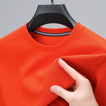 2024 Men's New Waffle Round Neck Short Sleeved T-shirt Summer Comfortable Top 1