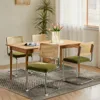 Rattan Dining Chairs Set of 4,Upholstered Mid-Century Modern Dining Room Chairs with Cane Backrest,Retro Velvet Kitchen Chairs 1