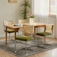 Rattan Dining Chairs Set of 4,Upholstered Mid-Century Modern Dining Room Chairs with Cane Backrest,Retro Velvet Kitchen Chairs 1