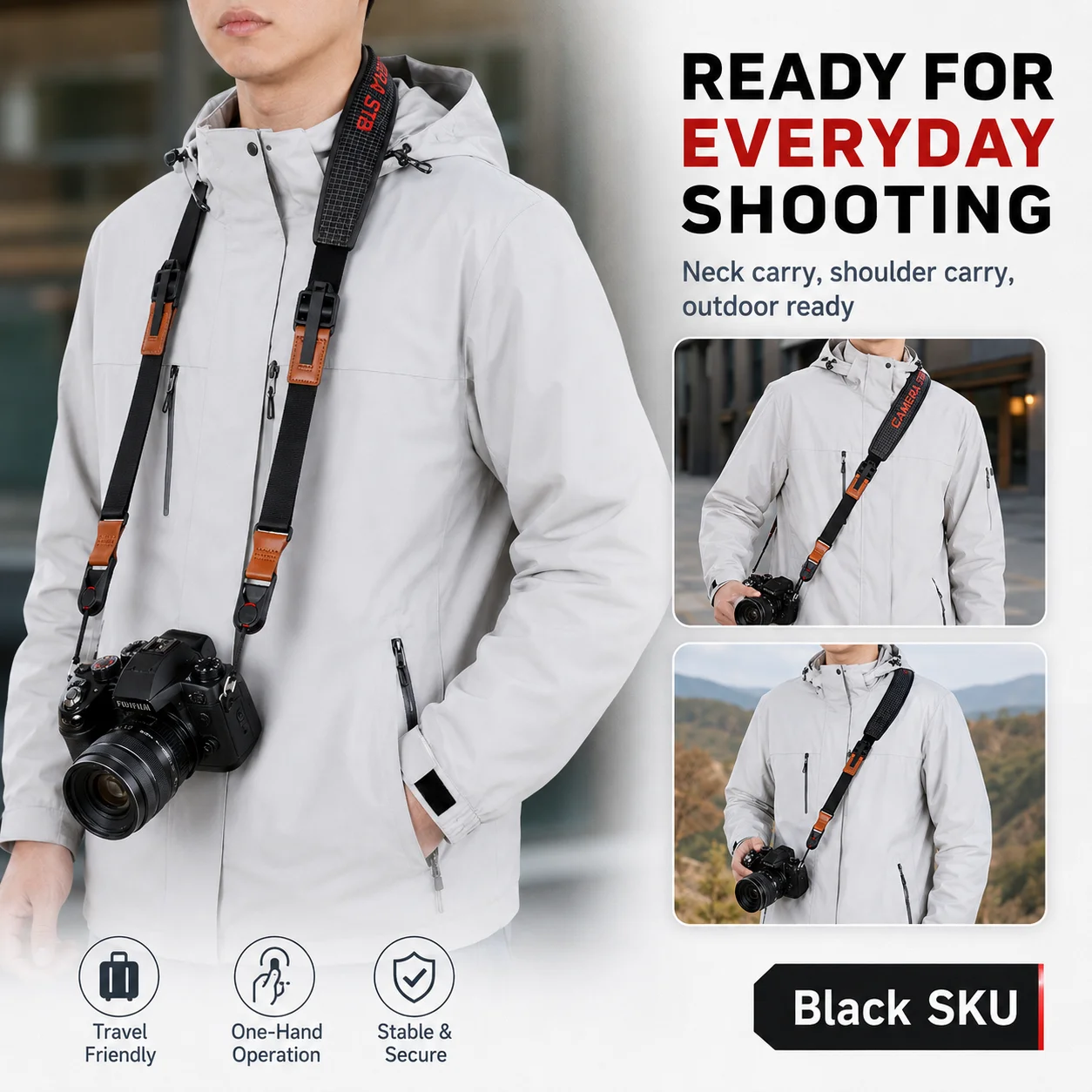 SOARSHOT 퀵 릴리즈 카메라 숄더 스트랩 충격 방지 패딩 넥 스트랩 (DSLR 미러리스 카메라, 드론, 쌍안경용)