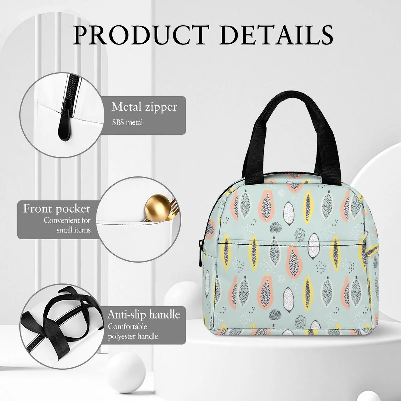 Custom Pattern Tote Lunch Bags for Women Cartoon Tropical Fruit Portable Meal Bag Picnic Travel Breakfast Box Office Work School