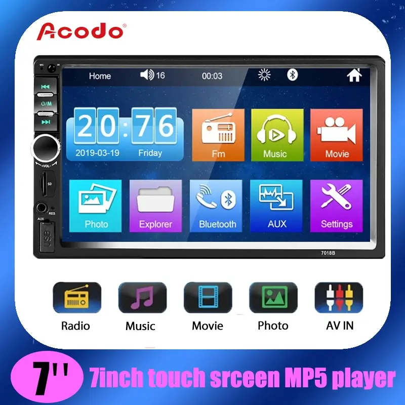2din Stereo 7 Inch Acodo 7018b Car Radio 2 DIN Touch Screen Multimedia Bluetooth USB/TF FM Radio Autoradio Audio MP5 Player
