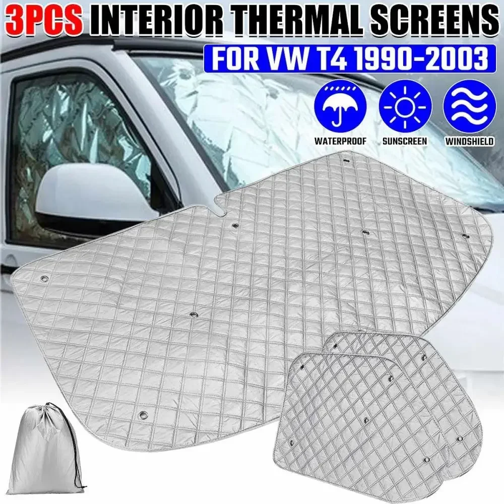3Pcs Set Windows ScreenCar Internal Thermal Windshield Cover Blind Lifting Window Sunshade Sun Visor for VW T4 1990-2003 — view 2