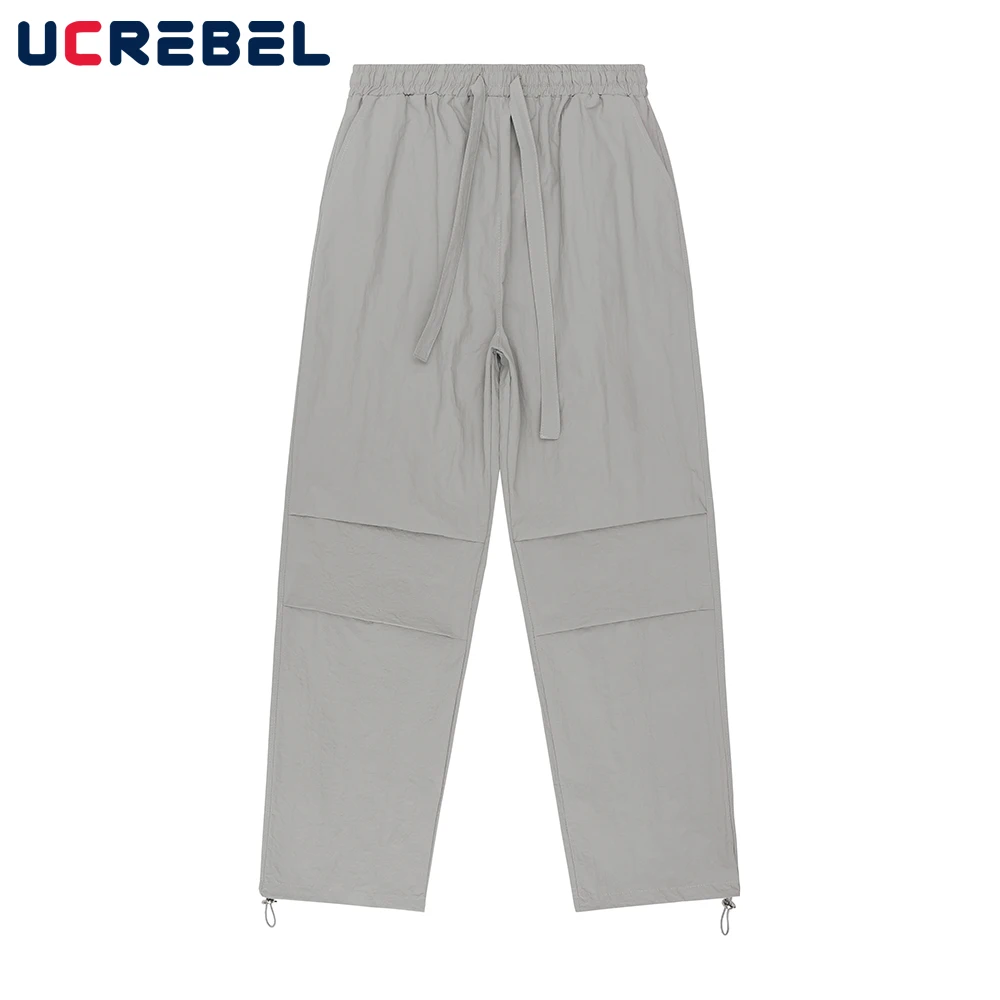 

Solid Color Drawstring Casual Pants Mens Streetwear Pleated Elastic Waist Loose Trousers Men
