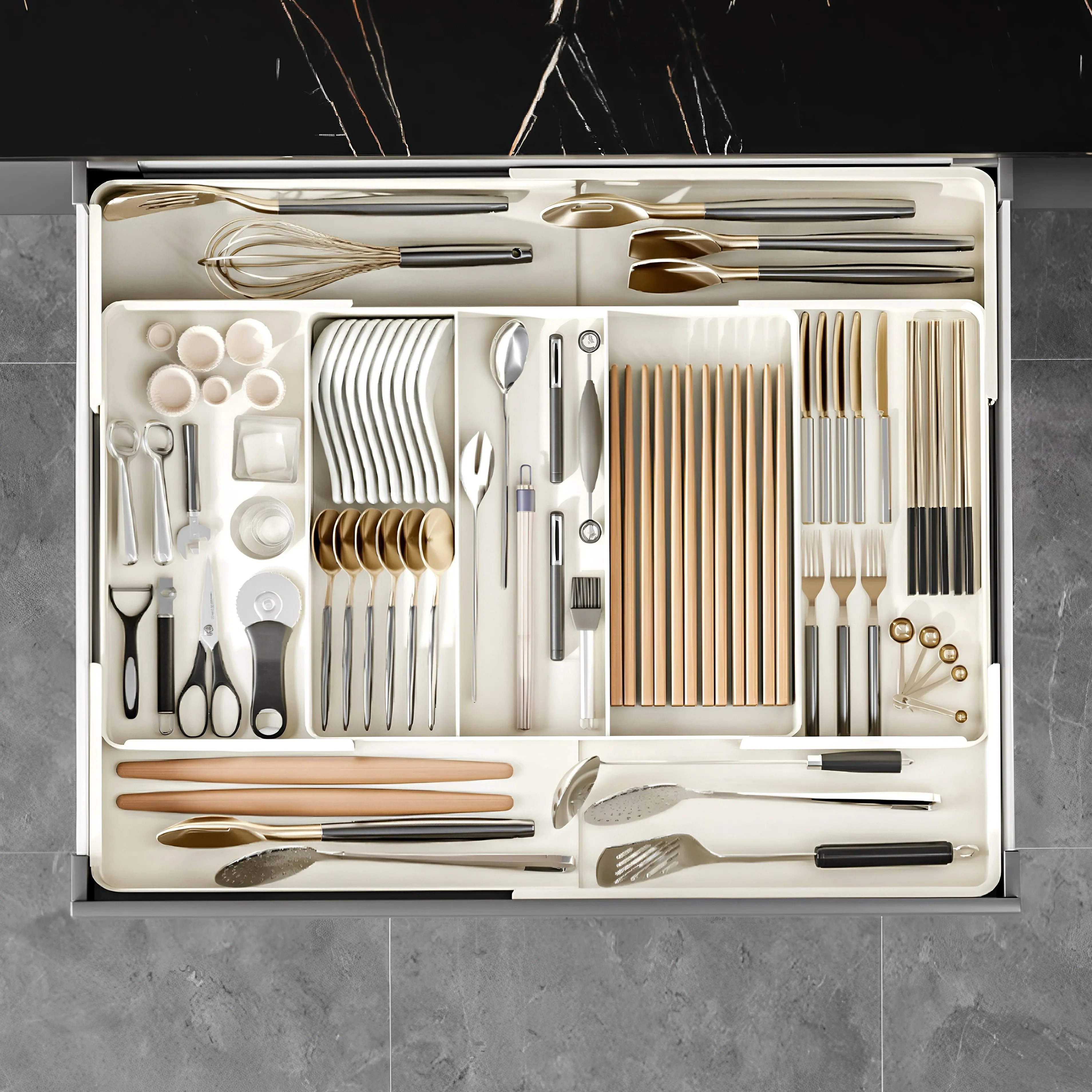 Versatile Adjustable Plastic Organizer Set Lightweight Large Capacity for Desk Drawer Coffee Bar Kitchen & Office storage box rotating storage organizer