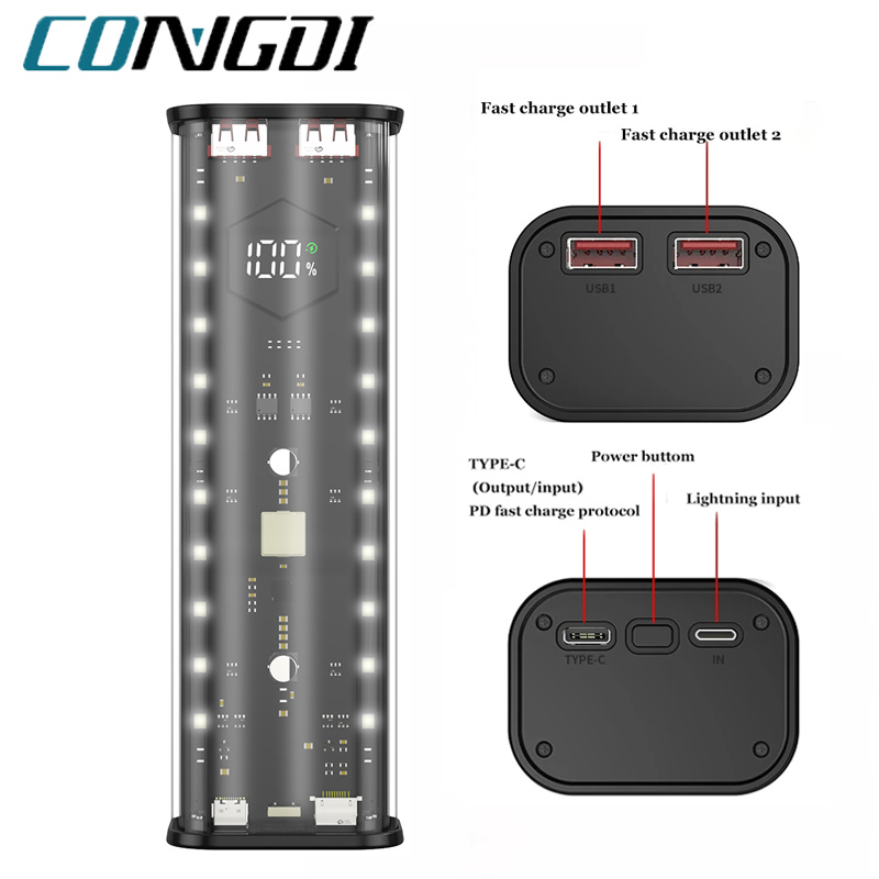 21700 Power Bank Case Fast Charge USB Type C Interface Battery Powerbank 4x21700 DIY Battery Holder Box For iphone Xiaomi Huawei