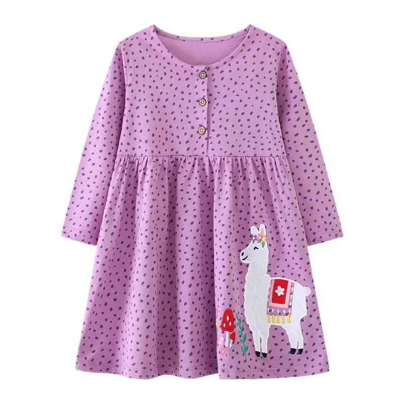 Baby Girls Kids Clothes 2025 Autumn Spring Children's Clothing Cotton Fall Long Sleeves Cartoon Alpaca Dresses