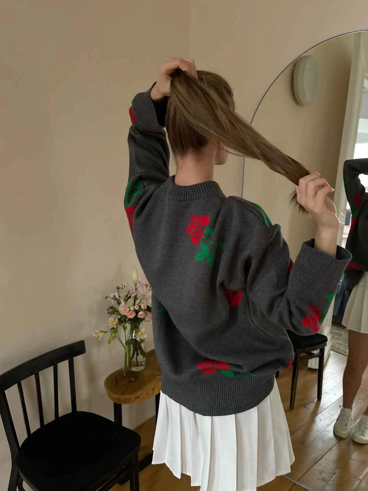 Autumn Knit Sweater Pullover Women's Printed Long Sleeve High Waist Ribbed Fashion Loose Knitwear Top Female Sweater