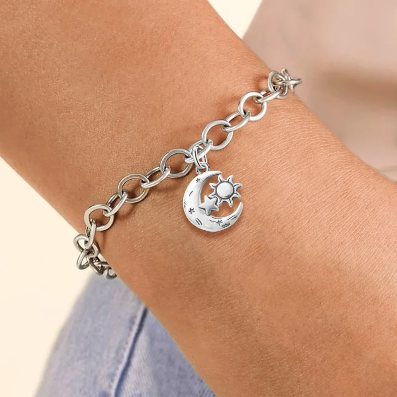 Verstellbare 925 Sterling Silber Vintage Anhänger Stern Mond Turm Charms Perlen Passend für Original Armband Armreif Halskette DIY Schmuck – Detail 33