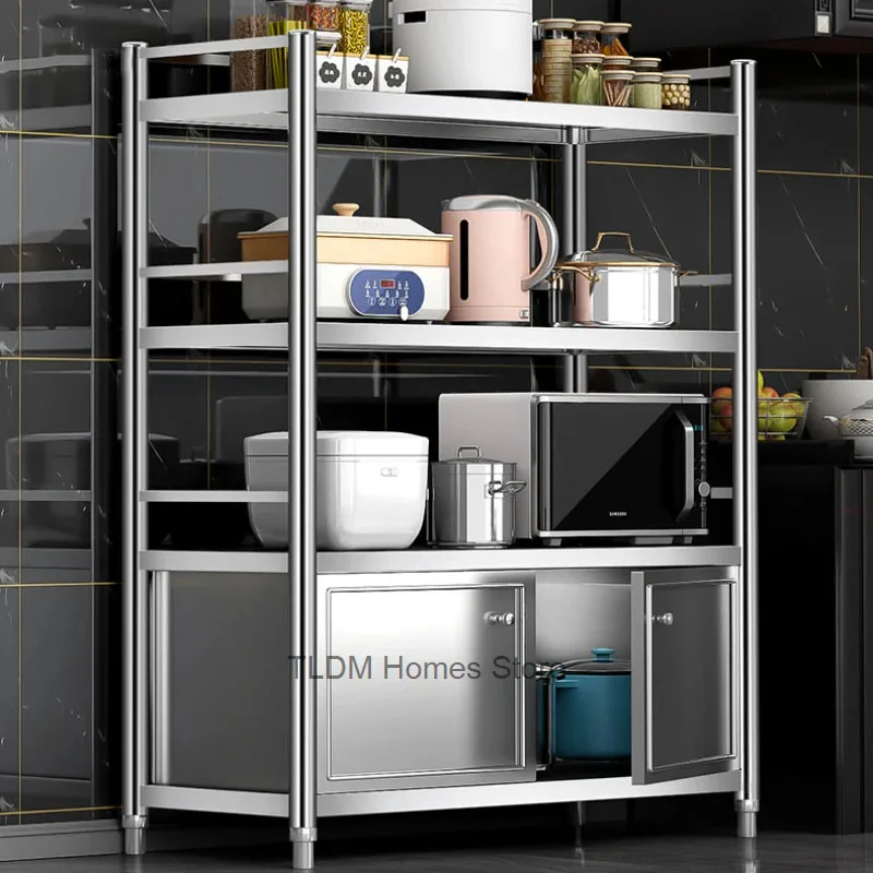 Floor-standing Microwave Cupboard Kitchen Cabinet Stainless Steel Multi-layer Kitchen Cabinets Shelves Home Kitchen Furniture 2