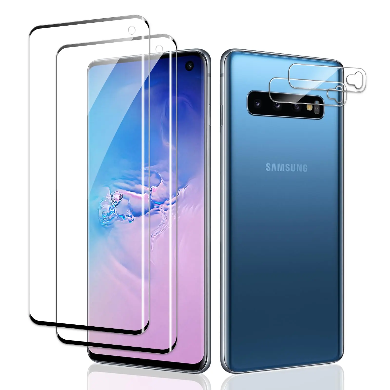 2 Pack Screen Protector for Samsung Galaxy S10 2 Pack Camera Lens Protector, 3D Tempered Glass Film, Ultra HD 9H Hardness