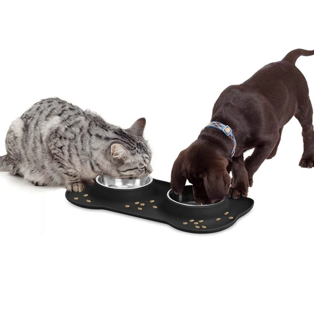 Stainless Steel Pet Dog Feeder Silicone Anti-spill Cats Dog Double Bowl Pet Feeding Drinking Water Bowls Dog Food Dispenser 5