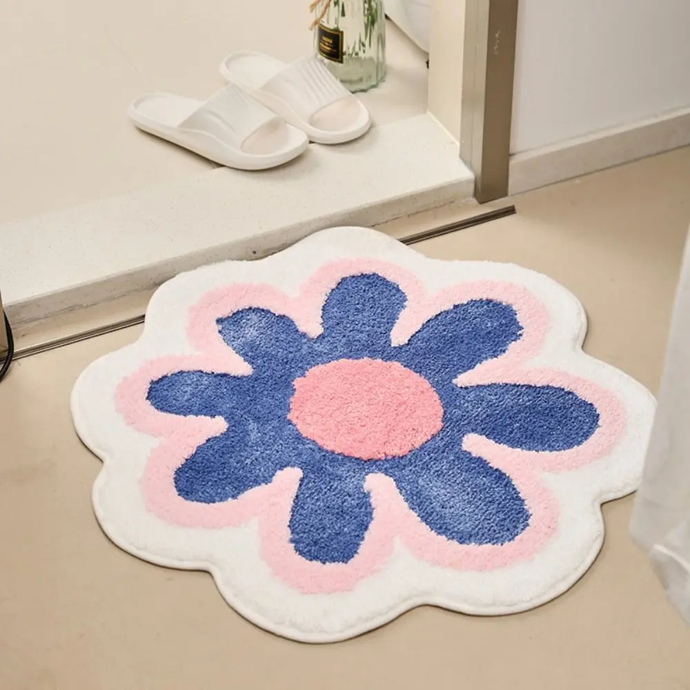 

Soft Plush Floor Carpet Rugs For Home Living Room Flocking Flower Round Mat Sofa Bedside Non Slip Doormat