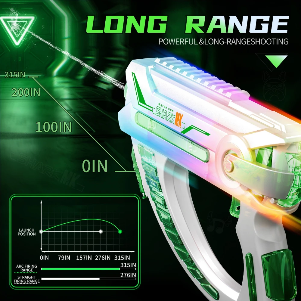 LED 발광 파인애플 모양 스페이스 물총 멋진 야광 권총 다채로운 전기 물총 어린이 여름 야외 물놀이 장난감